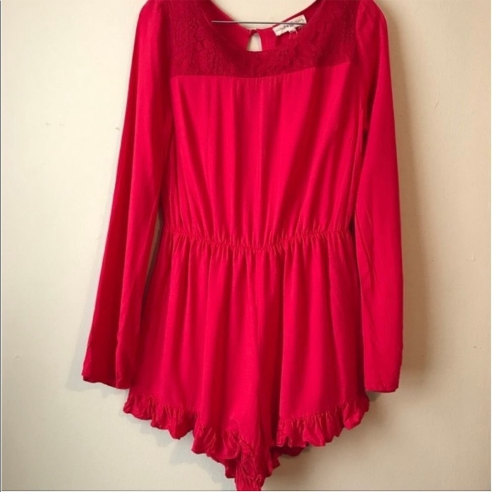 ALTARD STATE ROSE RED LACE NECK RUFFLE BELL ROMPER - Picture 3 of 3